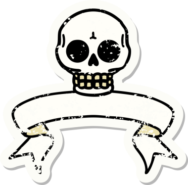 Bir insan tarafından çizilmiş kafatasının pankartıyla eski bir etiket.