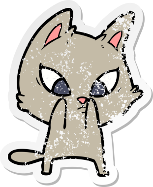 Bir insan tarafından çizilmiş kafası karışmış bir çizgi film kedisinin sıkıntılı çıkartması.