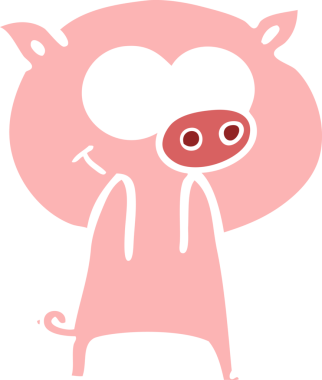 Bir insan tarafından çizilmiş neşeli domuz düz renkli çizgi film.