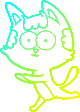 Bir insan tarafından çizilmiş mutlu çizgi film kedisinin soğuk gradyan çizgisi.