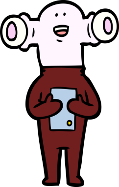 Bir insan tarafından çizilmiş dostane bir uzaylı çizgi filmi.