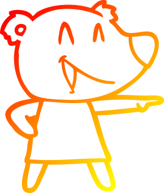 Bir insan tarafından çizilmiş, gülen ve gösterilen bir çizgi film ayısının sıcak çizgi çizimi