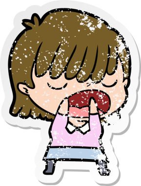 Bir insan tarafından yüksek sesle çizilmiş karikatür kadının sıkıntılı çıkartması.