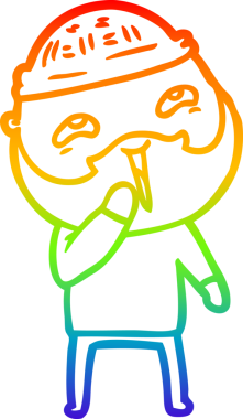 Bir insan tarafından çizilmiş mutlu sakallı bir adamın çizgi çizimi.