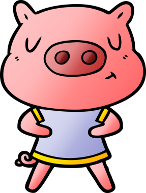 Çizgi film içerikli bir domuz insan tarafından çizilmiş bir tişört giyiyor.