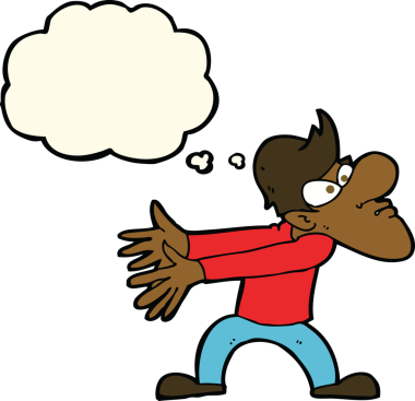 Bir insan tarafından çizilmiş düşünce baloncuğuyla hareket eden sinirli bir adam.