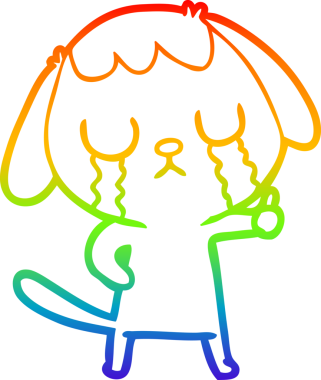 Gökkuşağı gradyan çizimi bir insan tarafından çizilmiş şirin bir çizgi köpeğin ağlaması.