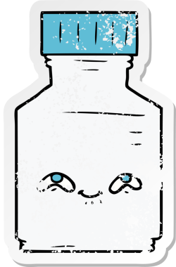 Bir insan tarafından çizilmiş karikatür hap kavanozunun sıkıntılı çıkartması.