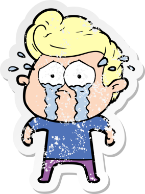 Bir insan tarafından çizilmiş ağlayan bir karikatür çıkartması.