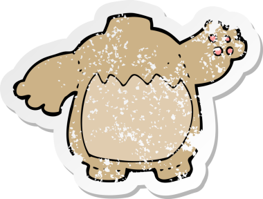 Bir insan tarafından çizilmiş oyuncak ayı vücudunun gerilimli retro yapıştırması.