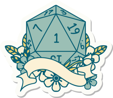 Bir insan tarafından çizilmiş doğal bir d20 zar etiketi.