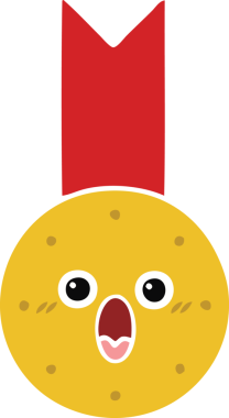 Bir insan tarafından çizilmiş altın madalyanın düz renkli retro karikatürü