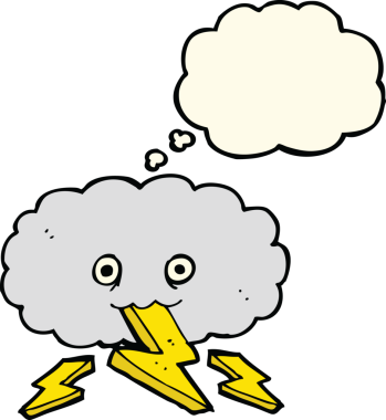 Bir insan tarafından çizilmiş düşünce baloncuklu karikatür gökgürültüsü.
