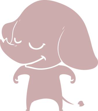 Bir insan tarafından çizilmiş düz renk çizgi film gülümseyen fil.