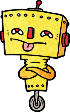 Bir insan tarafından çizilmiş çizgi film robotu