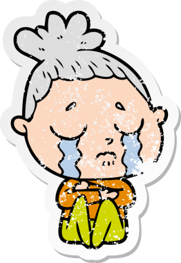 Üzüntülü bir karikatür çıkartması bir insan tarafından çizilmiş ağlayan bir kadın.