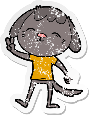 Bir insan tarafından çizilmiş mutlu çizgi film köpeğinin sıkıntılı çıkartması.