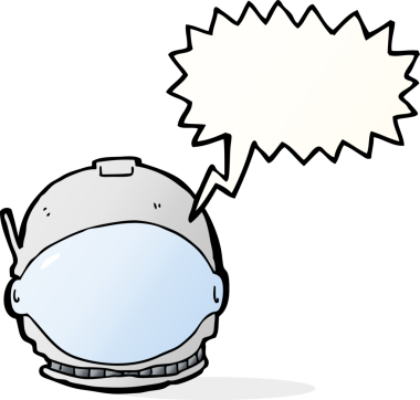 Bir insan tarafından çizilmiş konuşma balonlu astronot yüzü.