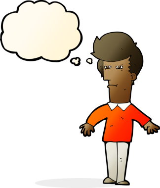 Bir insan tarafından çizilmiş düşünce baloncuğu olan şüpheli bir adam.