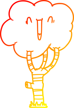 Bir insanın çizdiği gülen ağacın sıcak çizgi çizimi.