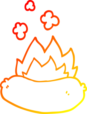 Bir insan tarafından çizilen yanan bir sosisin sıcak çizgi çizimi