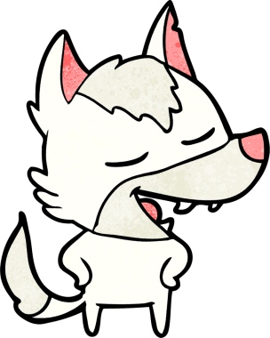 Bir insan tarafından çizilmiş gülen bir kurt.