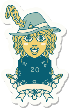 Bir insan tarafından çizilmiş 20 zarlı yarım ork şairin çıkartması.