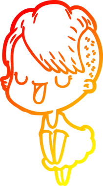 Hipster saç kesimi bir insan tarafından çizilmiş güzel bir çizgi film kızı çizimi.