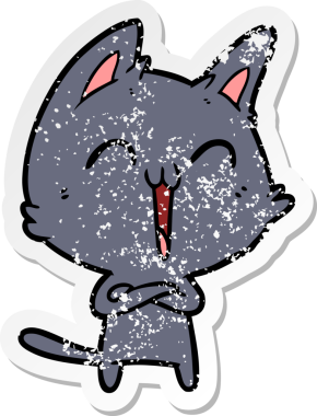 Bir insan tarafından miyavlanan mutlu çizgi film kedisinin sıkıntılı çıkartması.