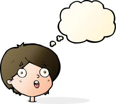 Bir insan tarafından çizilmiş düşünce baloncuklu çizgi film hayret verici bir ifade