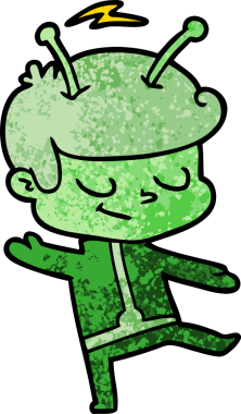 Bir insan tarafından çizilmiş dost canlısı çizgi film uzay adamı.