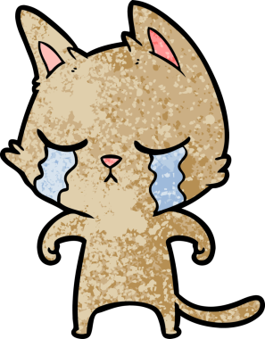 Bir insan tarafından çizilmiş ağlayan çizgi film kedisi.