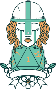 Retro Dövme Tarzı Ağlayan İnsan Dövüşçüsü Bir insan tarafından çizilmiş doğal bir D20 zarıyla