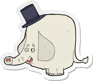 Bir insan tarafından çizilmiş silindir şapkalı bir fil çıkartması.