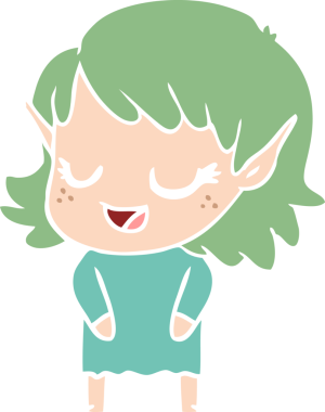 Bir insan tarafından çizilmiş mutlu düz renkli çizgi film elf kızı