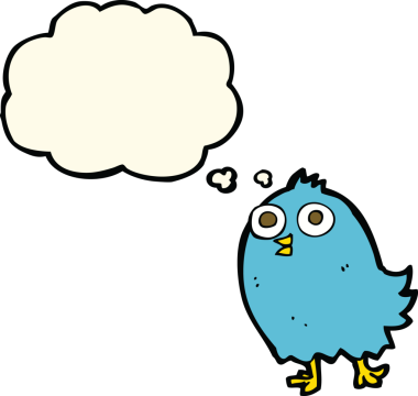 Bir insan tarafından çizilmiş düşünce baloncuklu mutlu kuş.