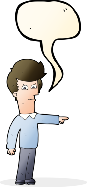 Bir insan tarafından çizilmiş bir konuşma balonuyla işaret eden çizgi film adamı.