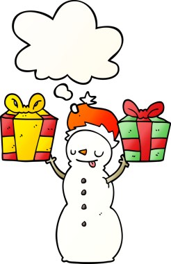 Kardan adam çizgi filmi. Düşünce baloncuğuyla birlikte bir insan tarafından çizilmiş.