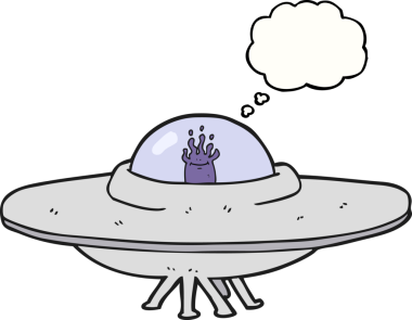 Bir insan tarafından çizilmiş serbest çizim balon karikatür uçan daire.