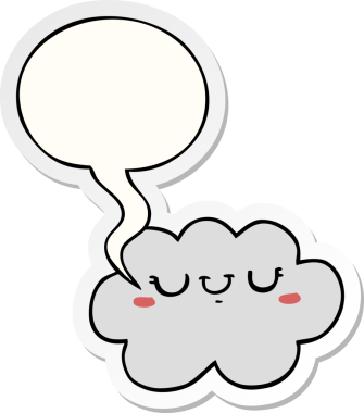 Bir insan tarafından çizilmiş baloncuk çıkartmalı şirin bir çizgi film bulutu.