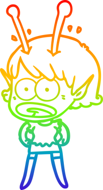 gökkuşağı gradyan çizimi bir çizgi film şok uzaylı kız bir insan tarafından çizildi