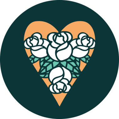 Bir insan tarafından çizilmiş kalp ve çiçeklerin ikonik dövme şekli