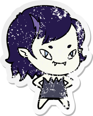 Bir insan tarafından çizilmiş, karikatür dostu vampir bir kızın sıkıntılı çıkartması.