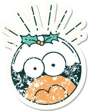 Dövme stili eski bir çıkartma bir insan tarafından çizilmiş yılbaşı pudingini şok etti.