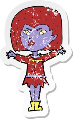 Bir insan tarafından çizilmiş vampir bir kızın gerilimli çıkartması.