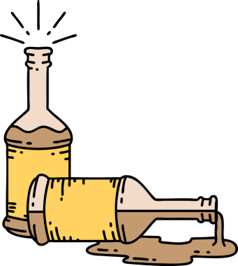 Bir insan tarafından çizilmiş geleneksel dövme tarzı bira şişelerinin çizimi