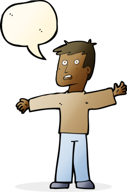 Bir insan tarafından çizilen konuşma baloncuğu ile bir adamı şaşırtan çizgi film.