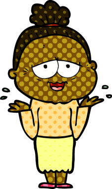 Bir insan tarafından çizilmiş mutlu yaşlı kadın çizgi filmi.