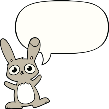 Bir insan tarafından çizilmiş konuşma balonlu şirin çizgi film tavşanı.