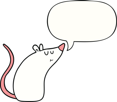 bir insan tarafından çizilmiş konuşma balonlu beyaz fare.